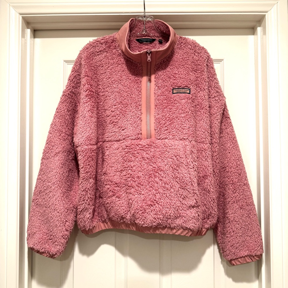 NWOT Vineyard Vines Plush Pink Rose Sherpa Fleece Pullover Super Soft Size Small
